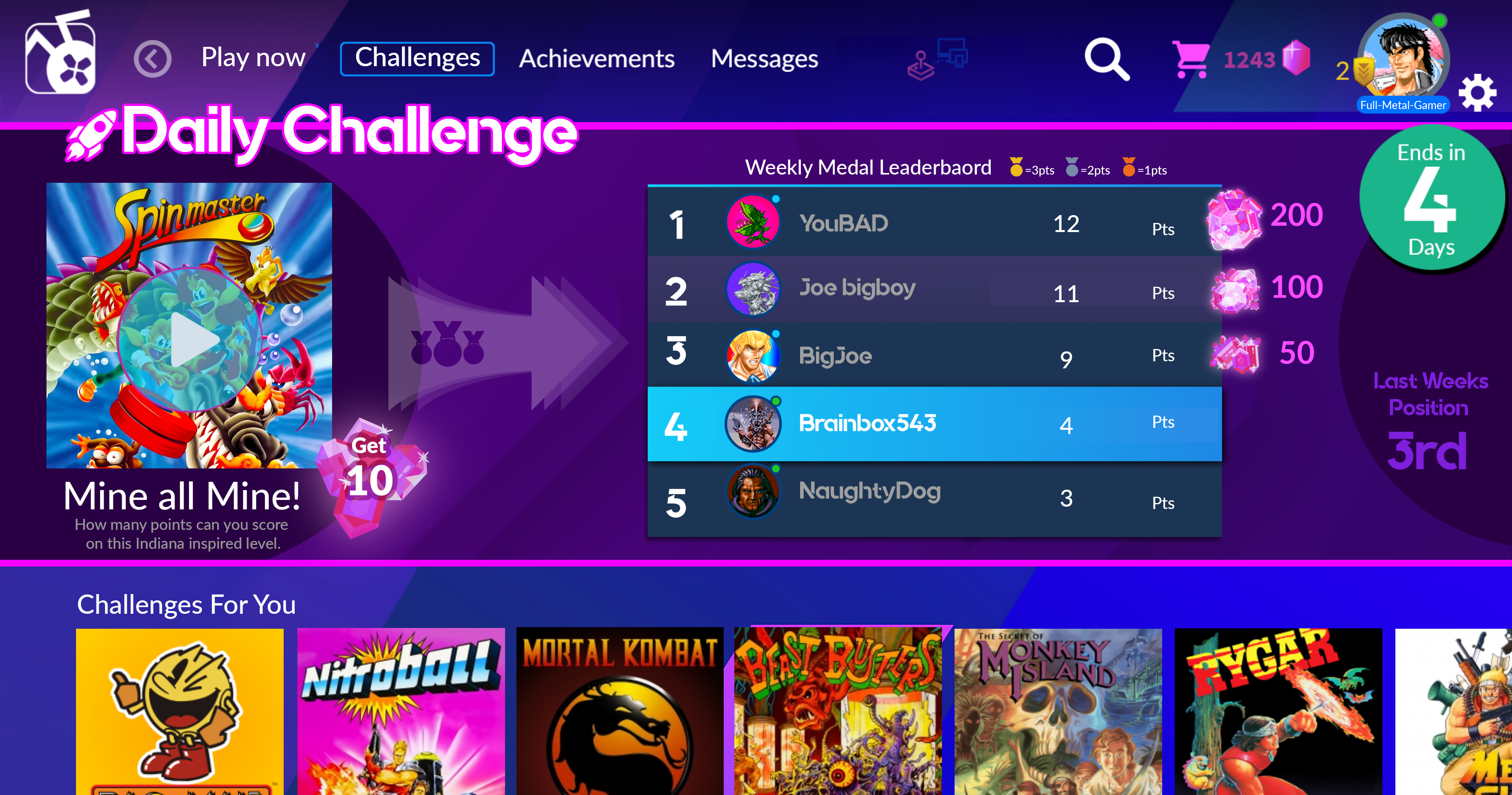 Antstream Arcade daily challenge board.