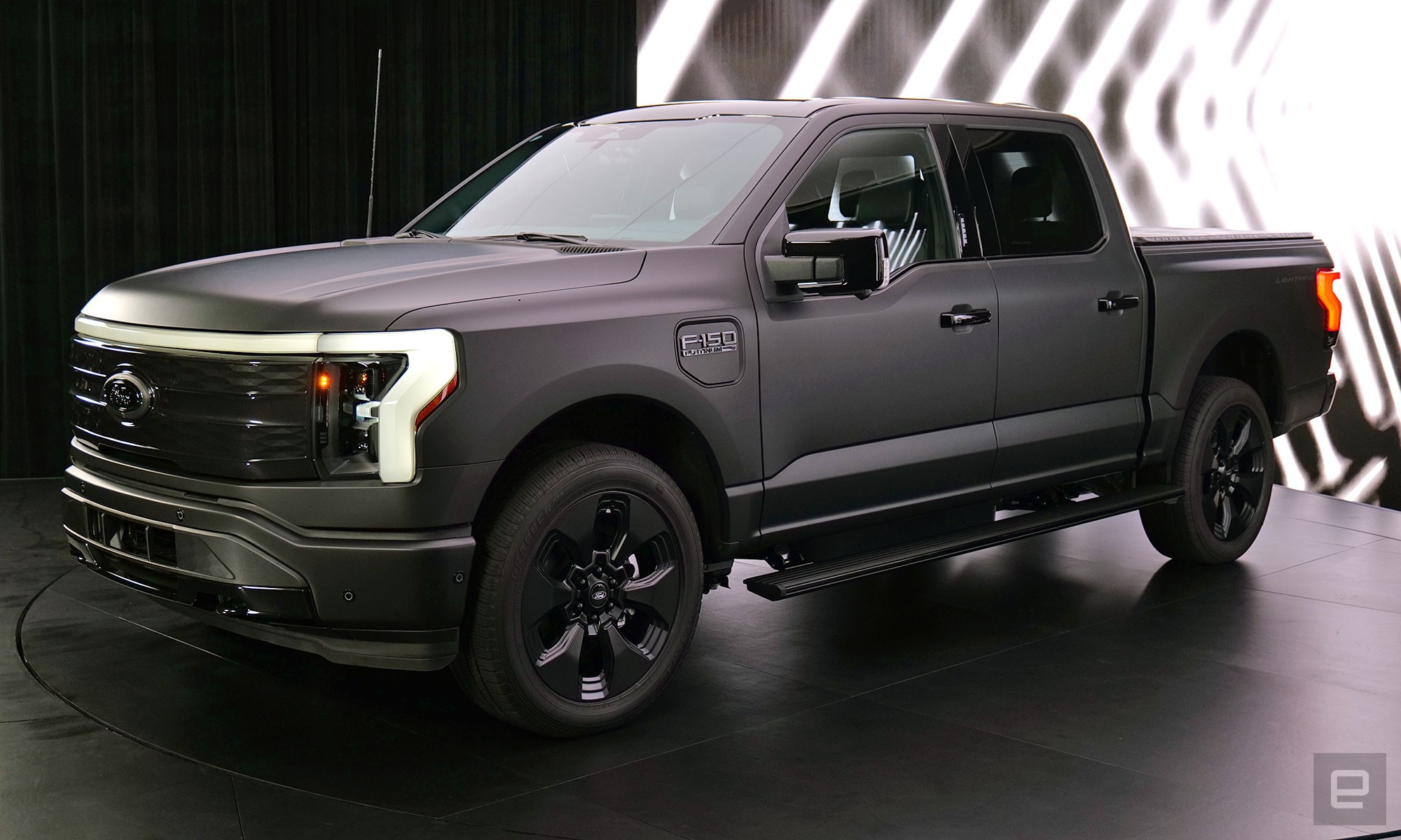 <p>A photo of the Ford F-150 Lightning Platinum Black edition taken at a preview event in Brooklyn, NY.</p>

