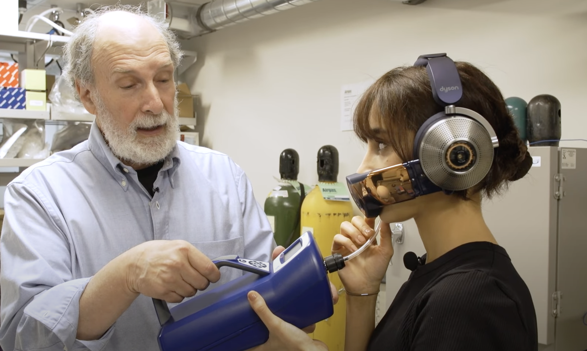 Malak Saleh wearing the Zone in the NYU lab with Dr. Terry Gordon