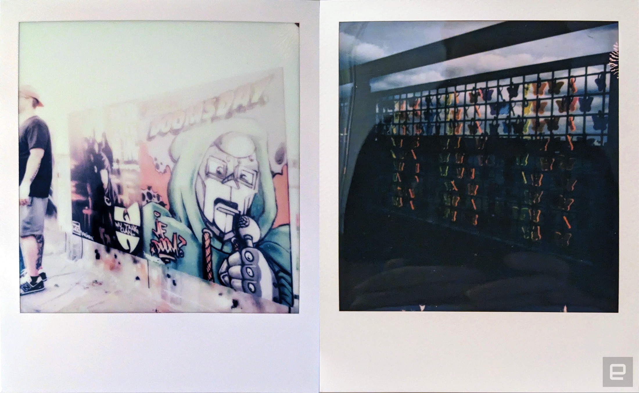 One extremely blown out photo and one very underexposed phot taken with the Polaroid I-2