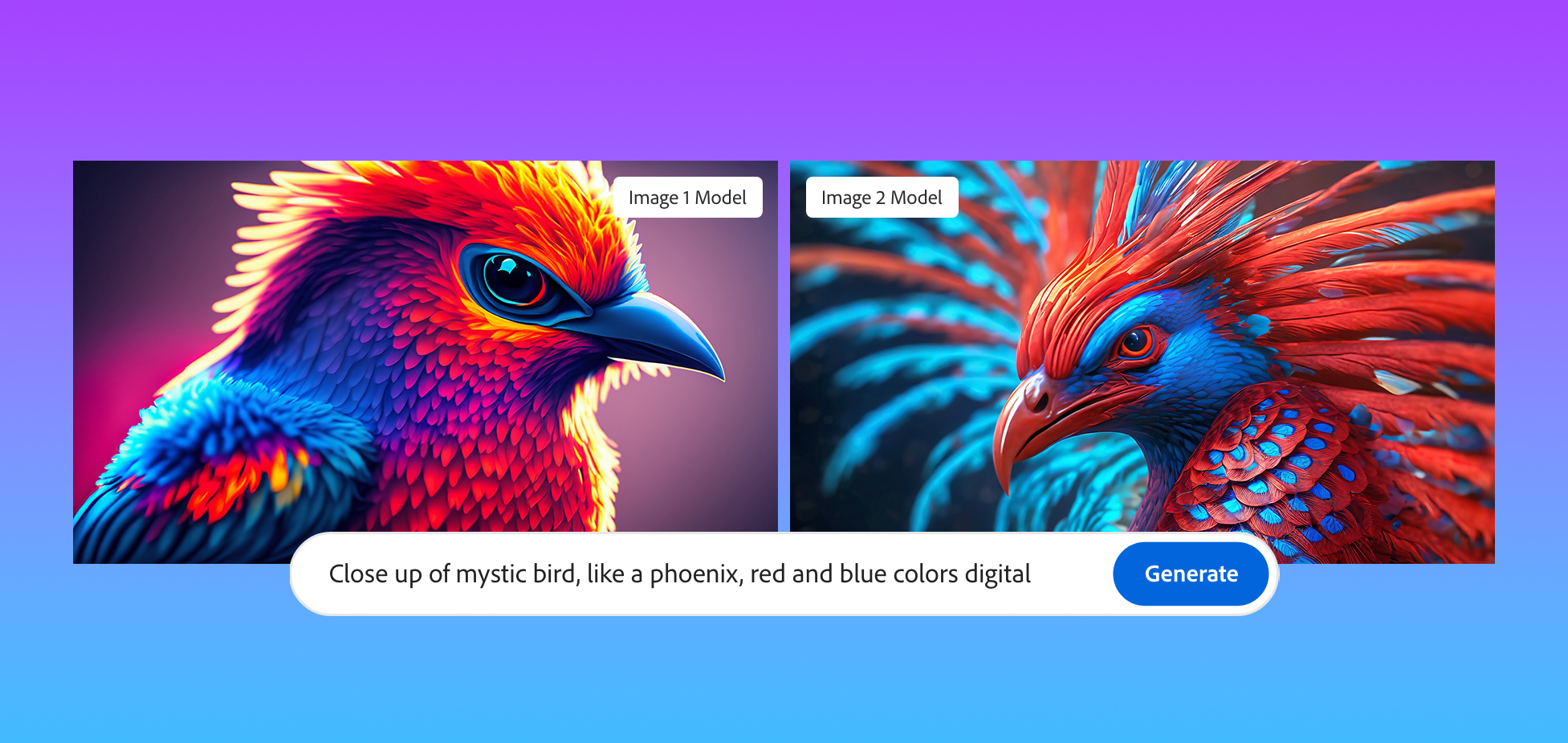 Image 1 vs Image 2 models in terms of brightly colored blue-red bird images.