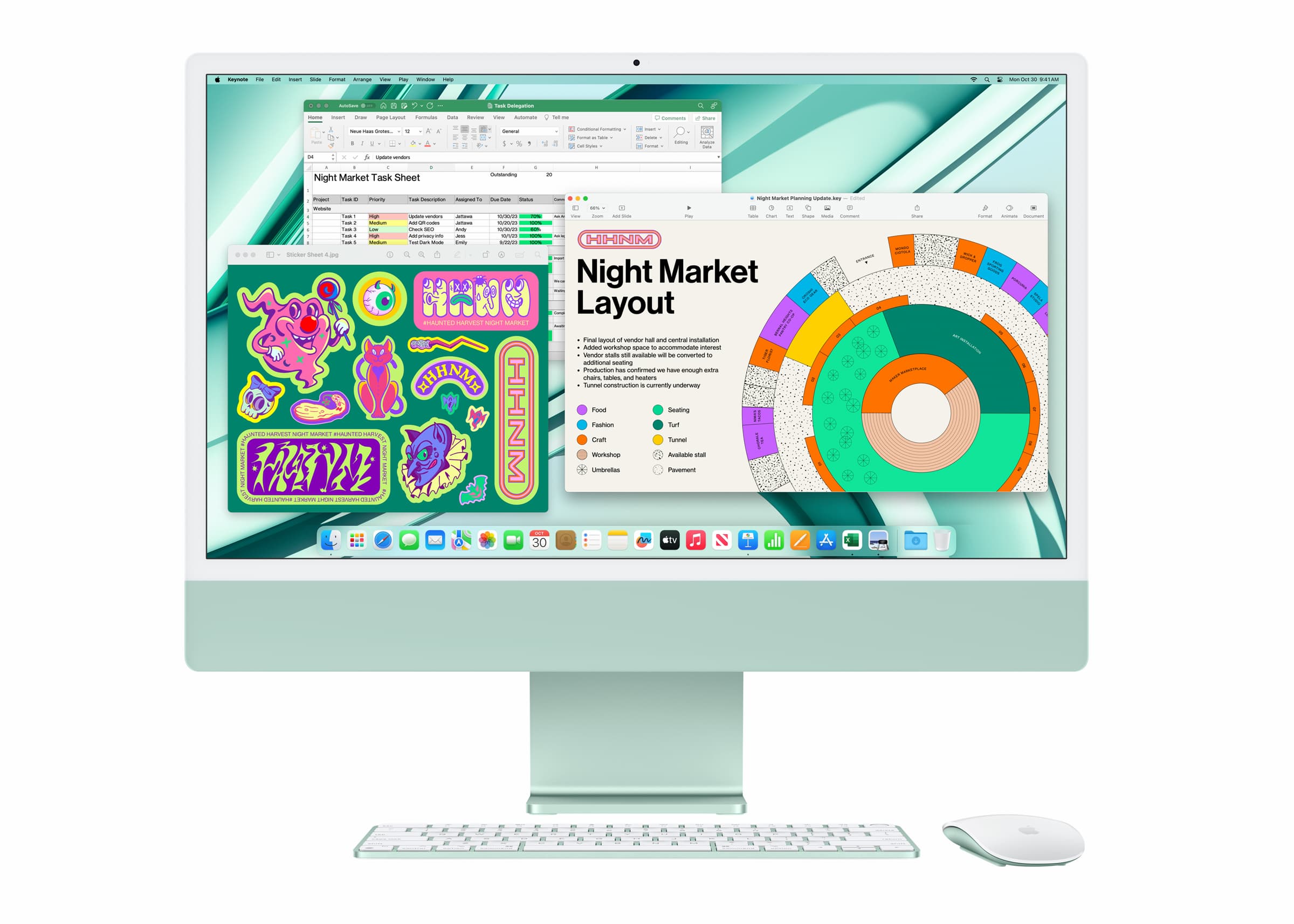 Apple's M3 iMac, displaying productivity apps.