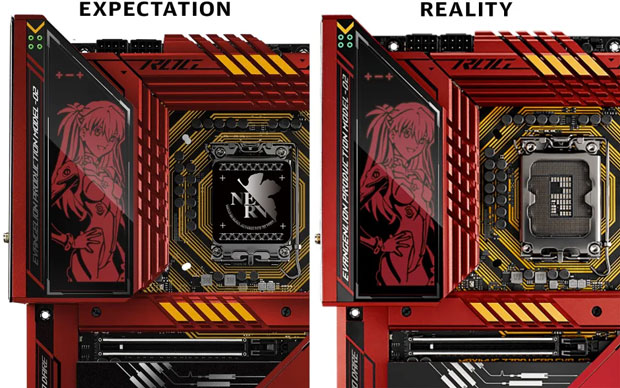 Image comparing the promotional Z790 EVA Hero Edition with the sold version, with an amusing typo.