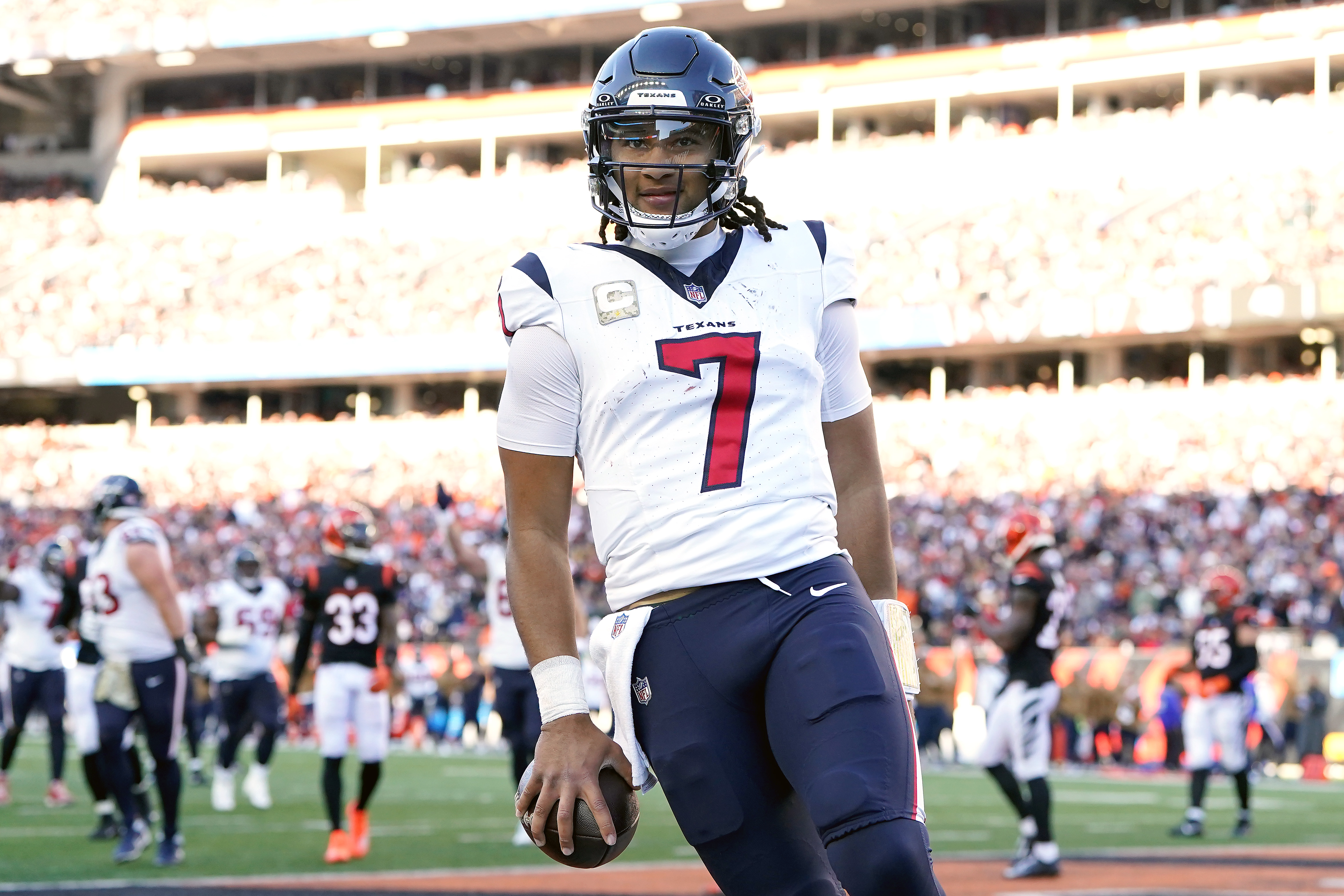 C.J. Stroud outdueled Joe Burrow and further cemented himself among the AFC's crowded field of top-end quarterbacks. (Photo by Dylan Buell/Getty Images)