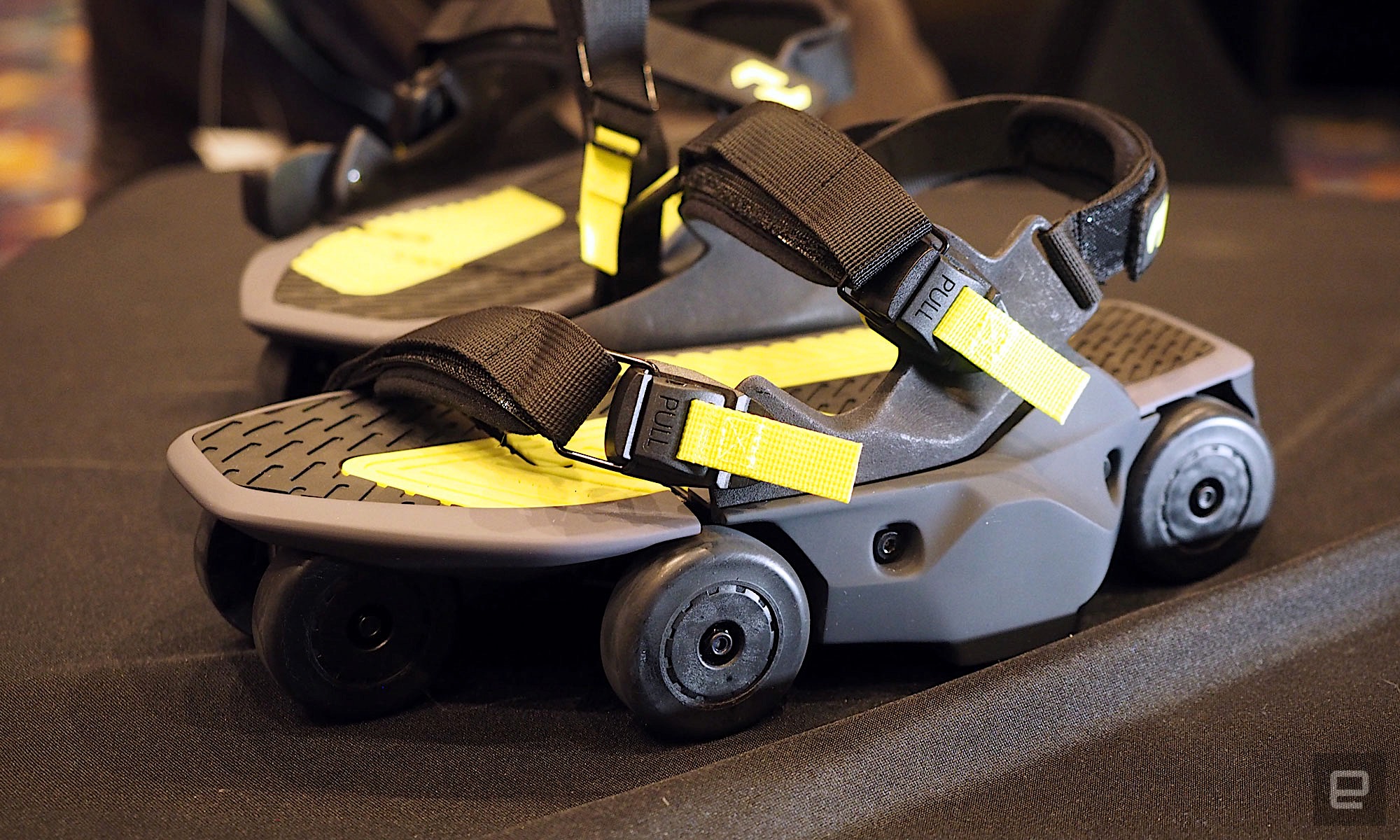 Image of Shift Robotics' Moonwalkers placed on a black table.