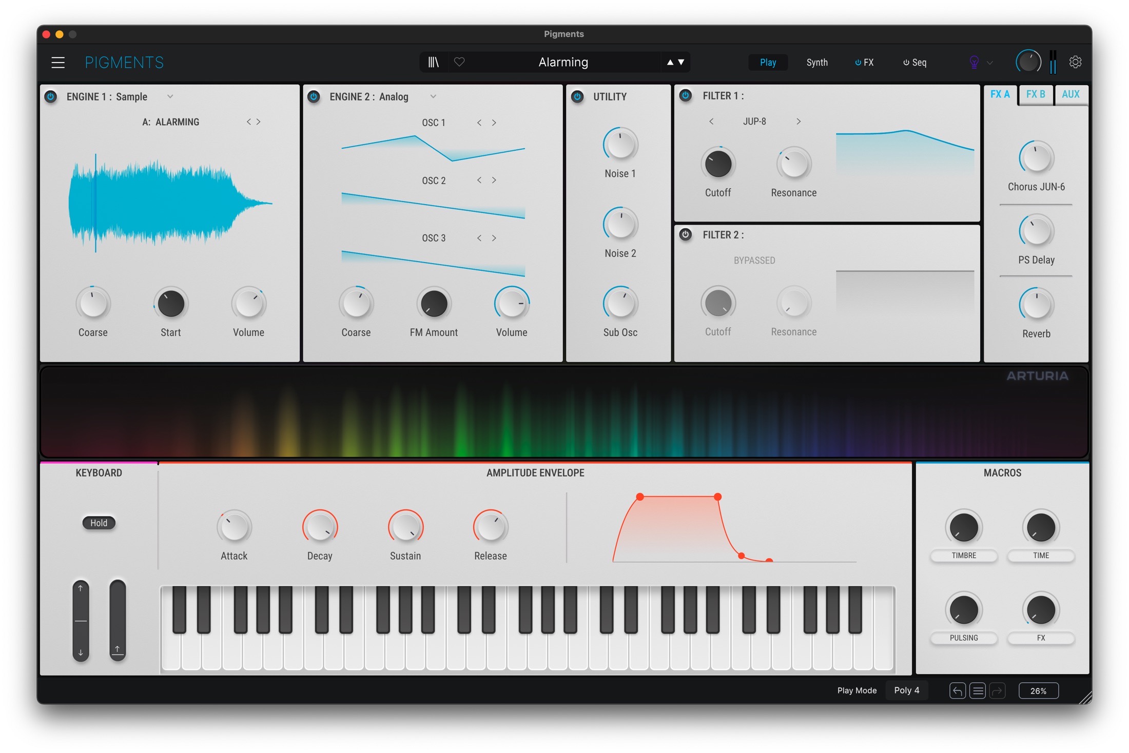 Playback view of Arturia Pigments 5 light theme.