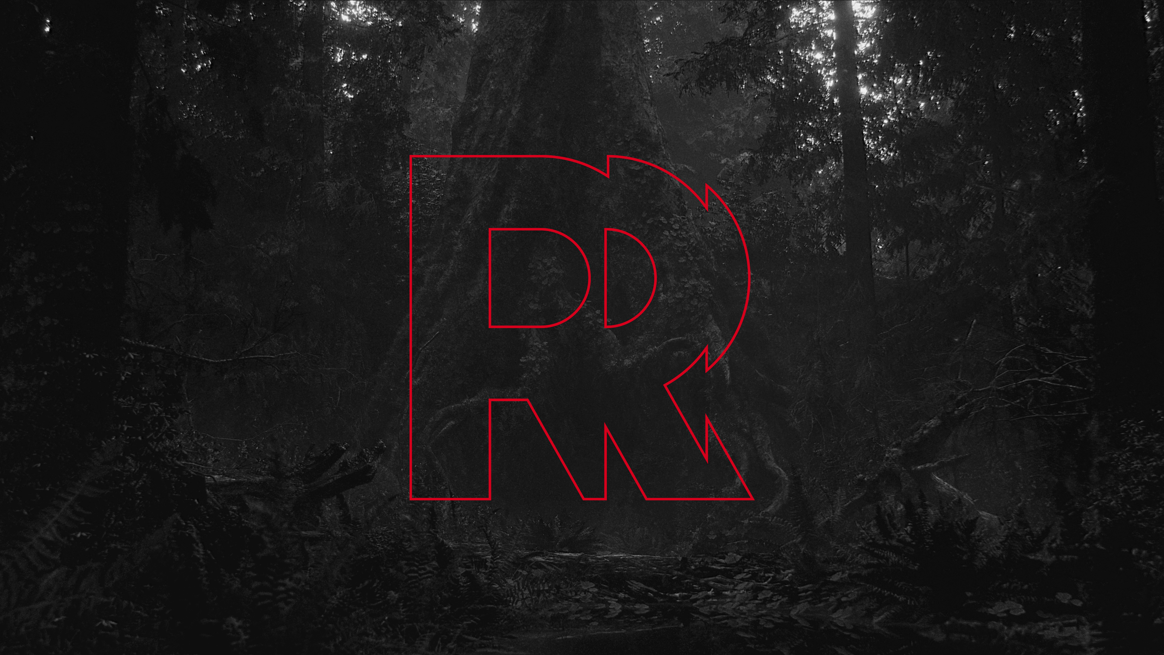 Remedy's logo: a partially offset R, outlined in red, in front of a dark and forboding forest.