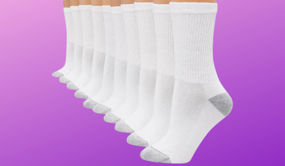 Hanes Womens Crew Sock Plus, 10 pk, White, Size 8-12