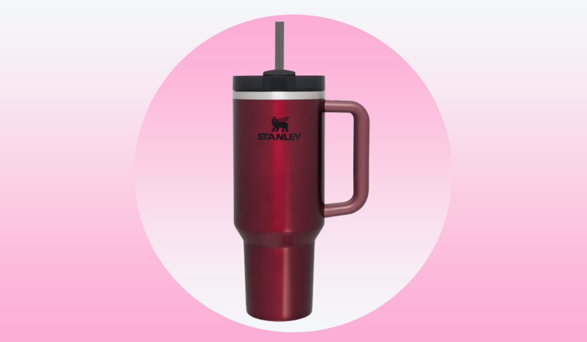 This glossy, cherry red Stanley tumbler makes the perfect