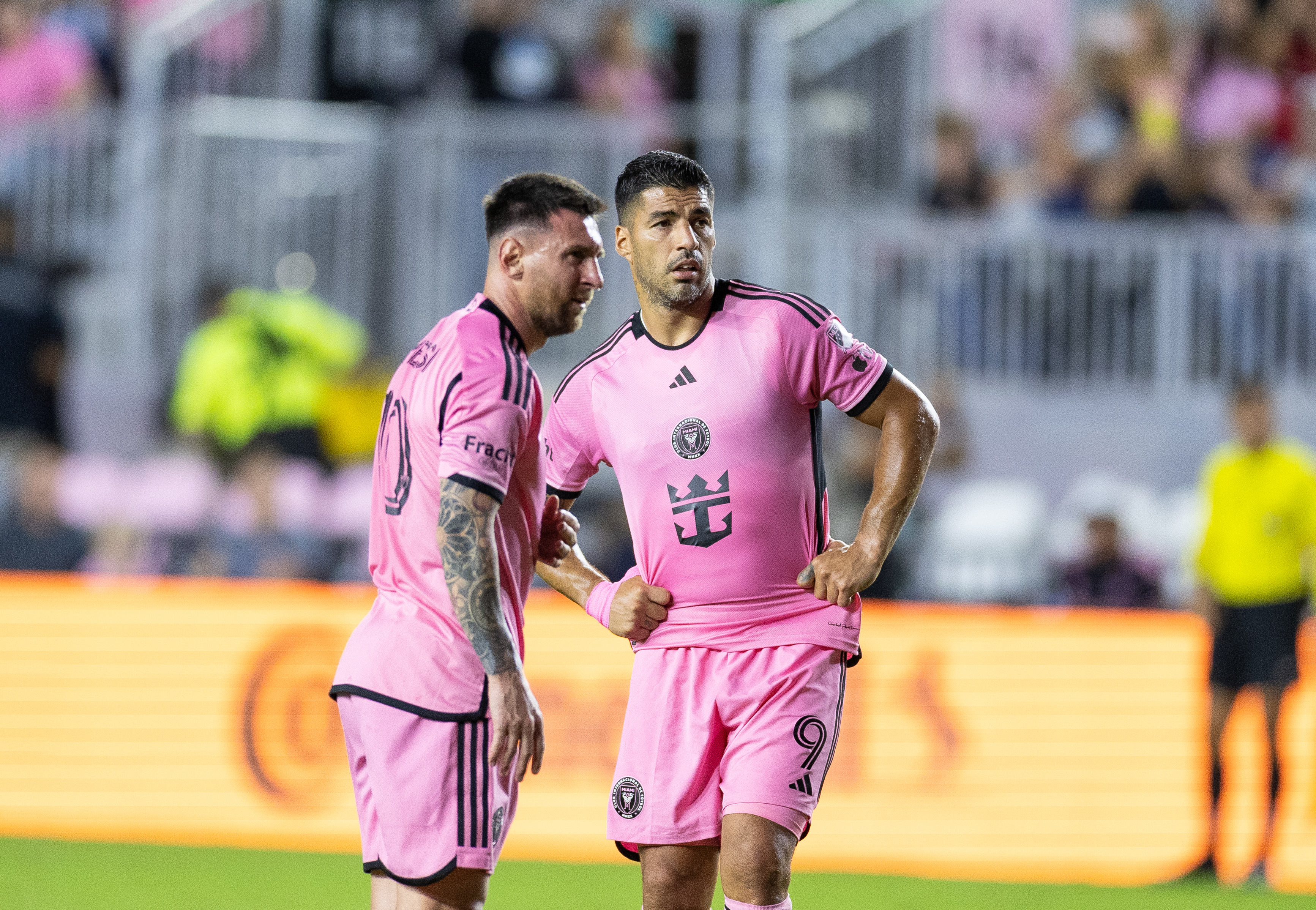 FORT LAUDERDALE, FL - FEBRUARY 15: Lionel Messi and Luis Suarez (R) of Inter Miami CF during a preseason game against Newell's Old Boys at the DRV PNK Stadium on February 15th, 2024 in Fort Lauderdale, Florida. (Photo by Simon Bruty/Anychance/Getty Images)