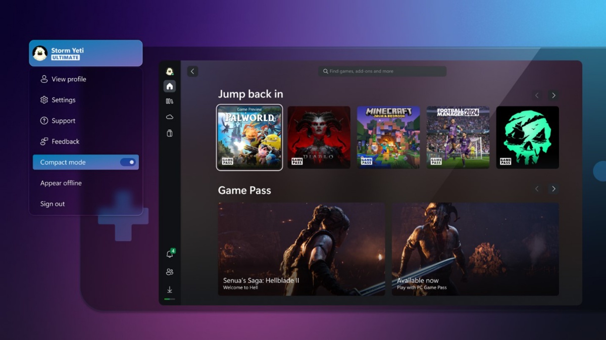 Microsoft has once again improved the compact mode of the PC version of Xbox application services to make it more consistent with the handheld experience