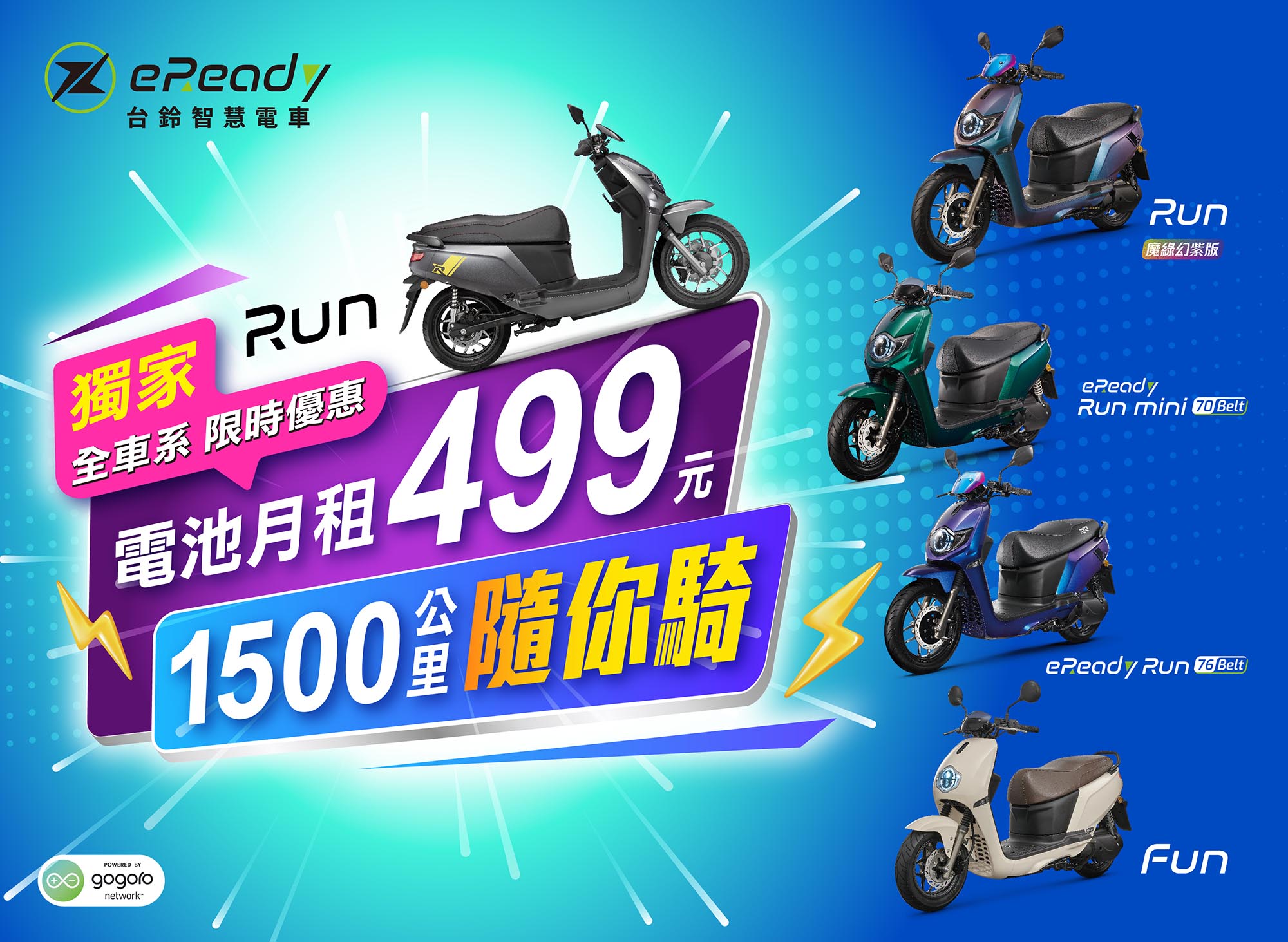 eReady獨家限時優惠再開！電池資費499元、最高1,500公里隨你騎！ 圖／eReady