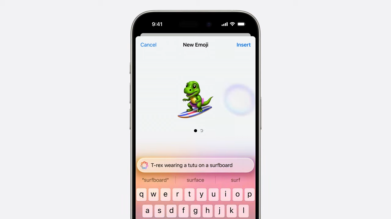 A demo of Apple Intelligence being used to make a custom Genmoji.