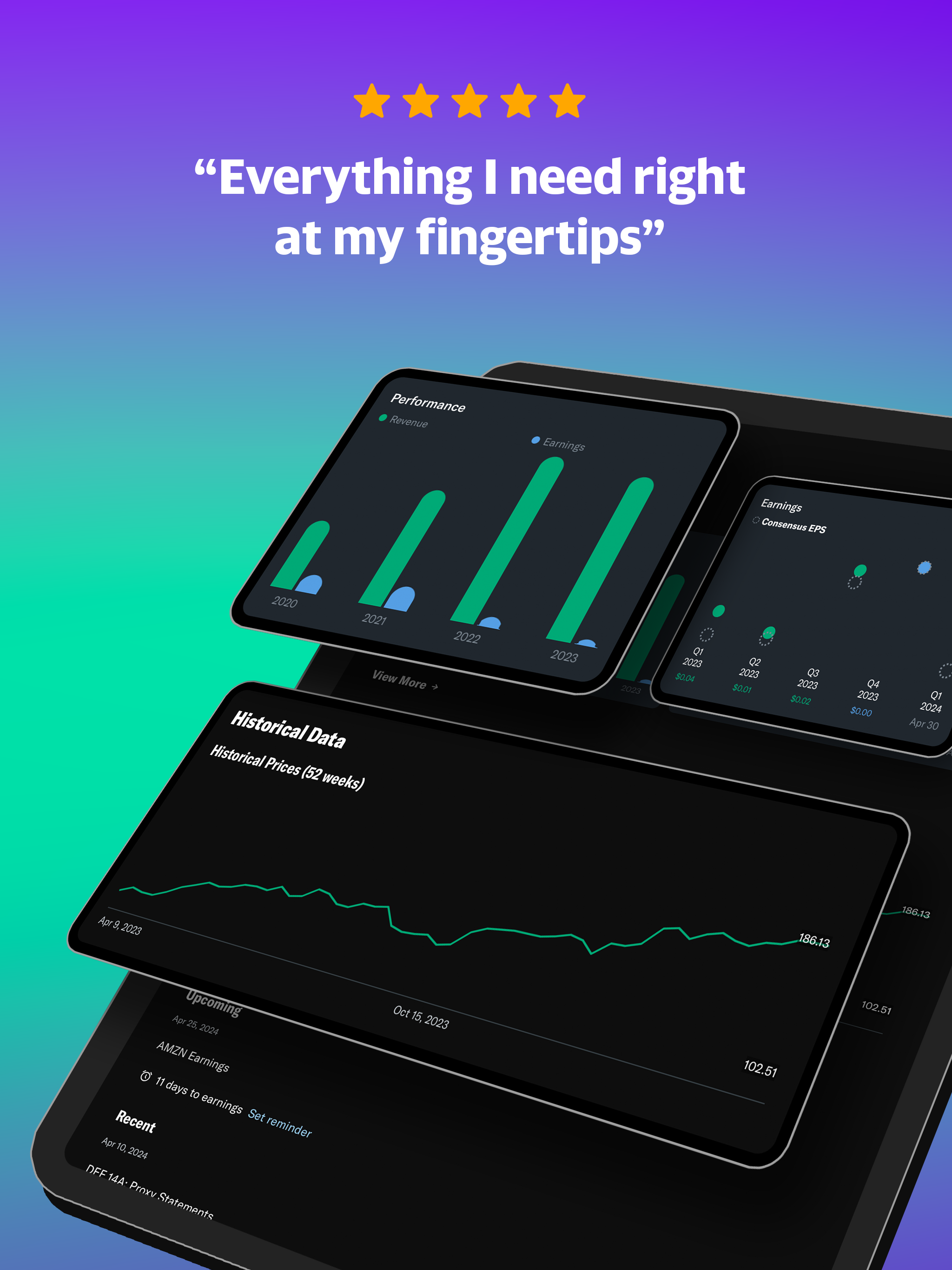 A mobile phone with the Yahoo Finance app highlighting charts and financial analysis.