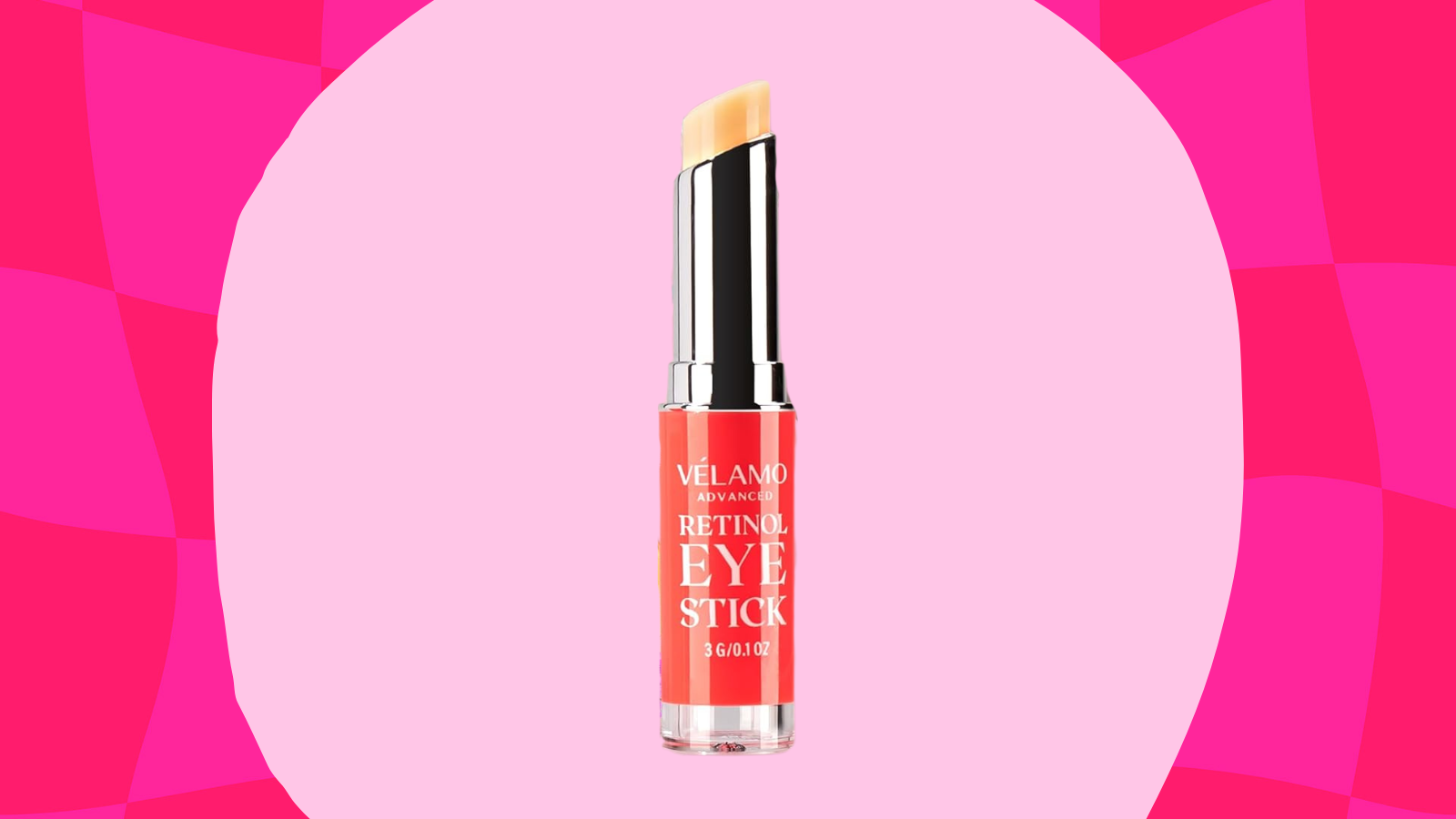 The Velamo retinol eye stick on a pink background