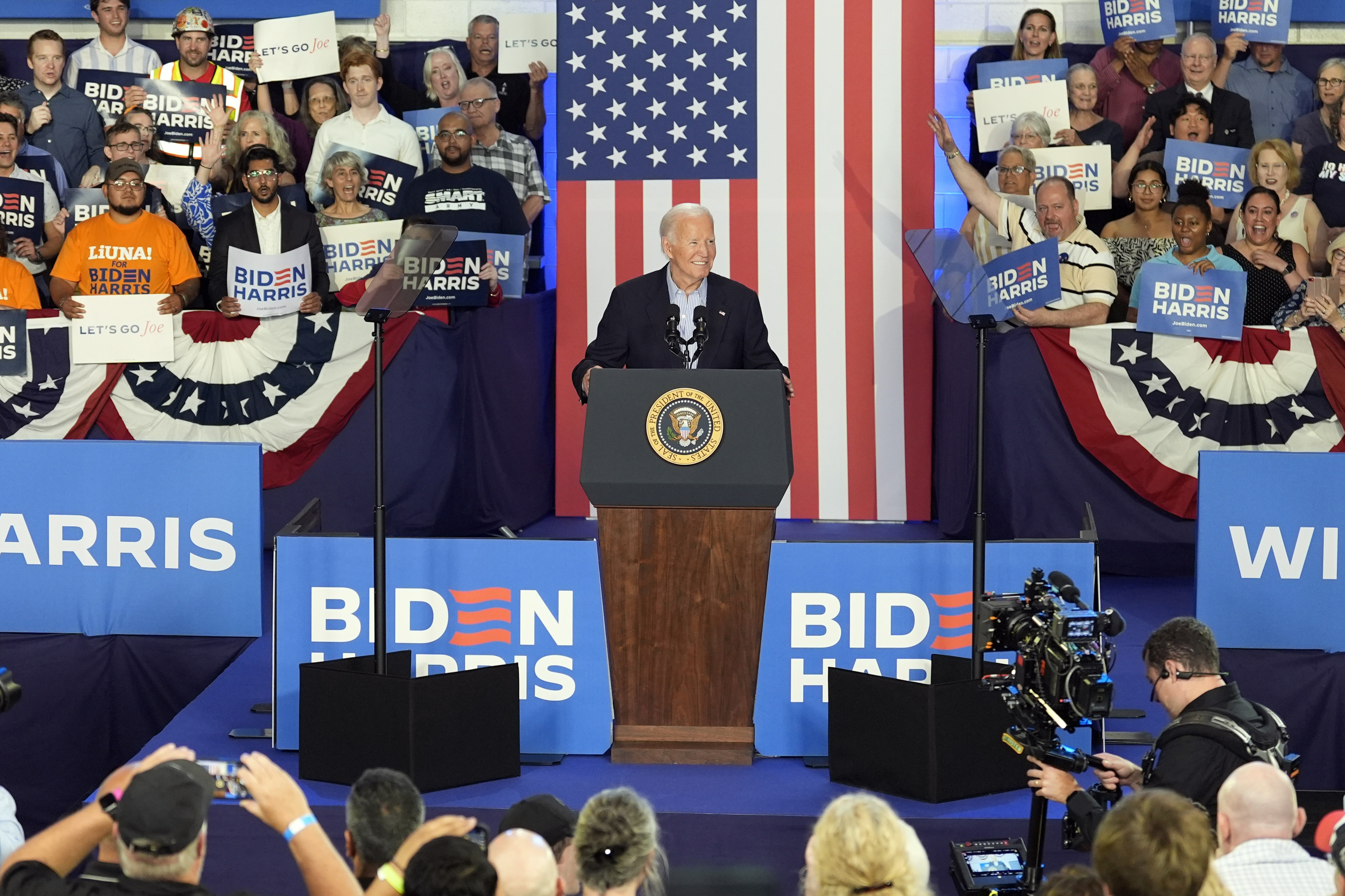 President Joe Biden speaks at a campaign rally at Sherman Middle School in Madison, Wis. on Friday, July 5, 2024. (Morry Gash/AP)