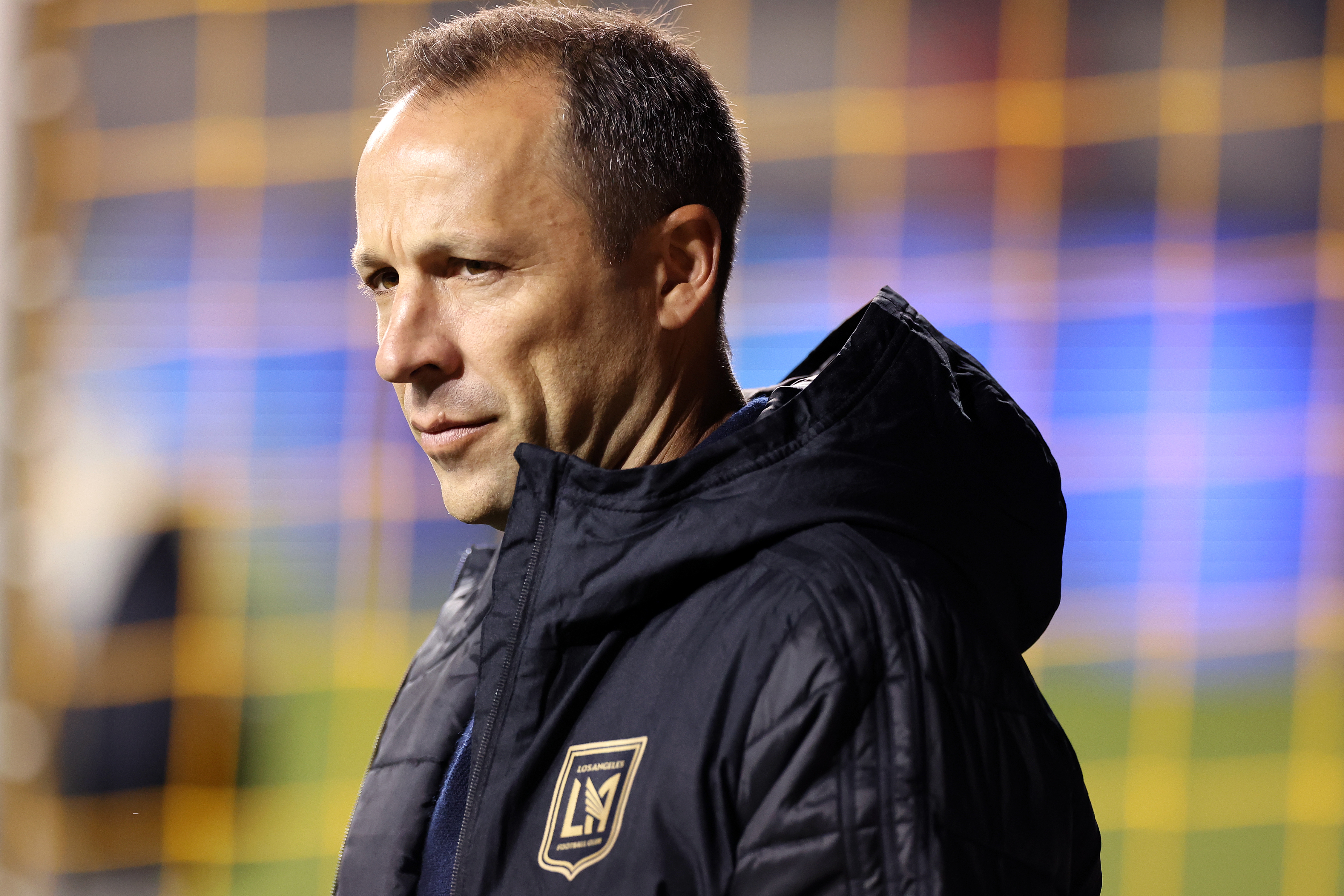 CHESTER, PENNSYLVANIA - SEPTEMBER 23: Los Angeles FC head coach Steve Cherundolo looks on against Philadelphia Union at Subaru Park on September 23, 2023 in Chester, Pennsylvania. (Photo by Tim Nwachukwu/Getty Images)