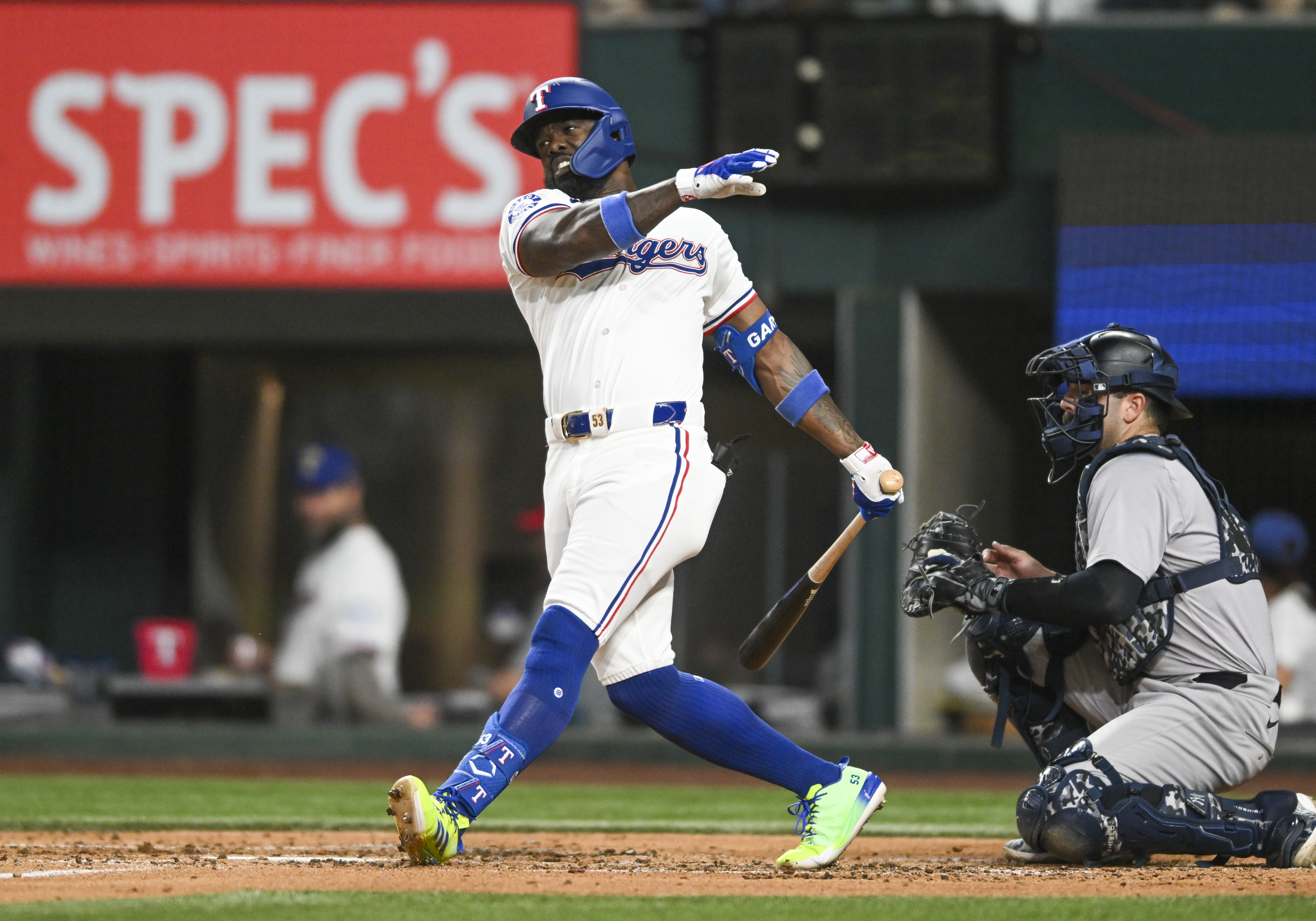 After a magical run to the 2023 World Series, Adolis García and the 2024 Texas Rangers crashed back to earth. (AP Photo/Albert Pena)