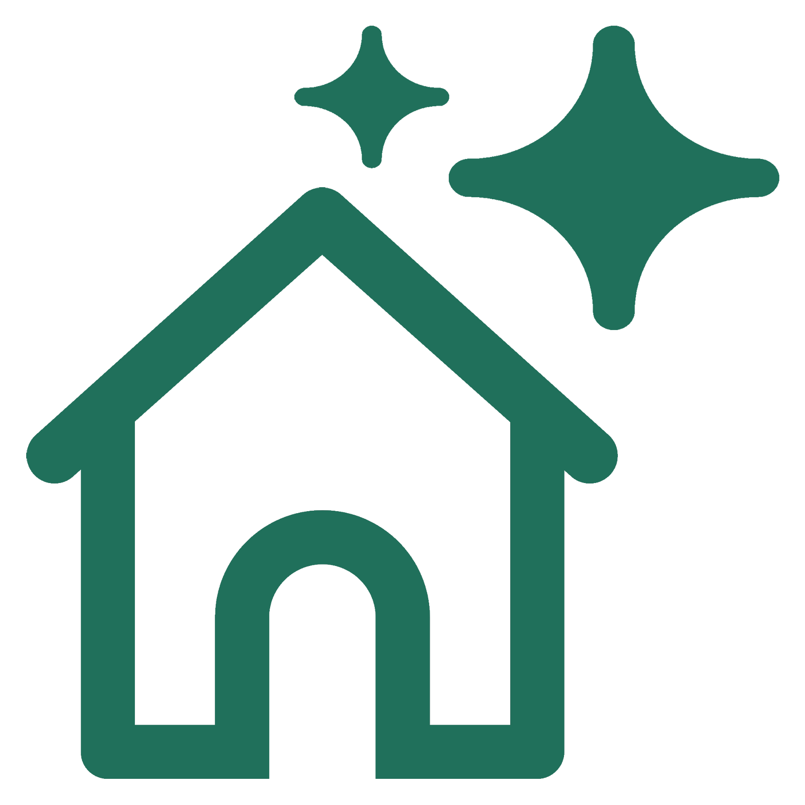 Icon representing a new homepage in the shape of a house with sparkels.