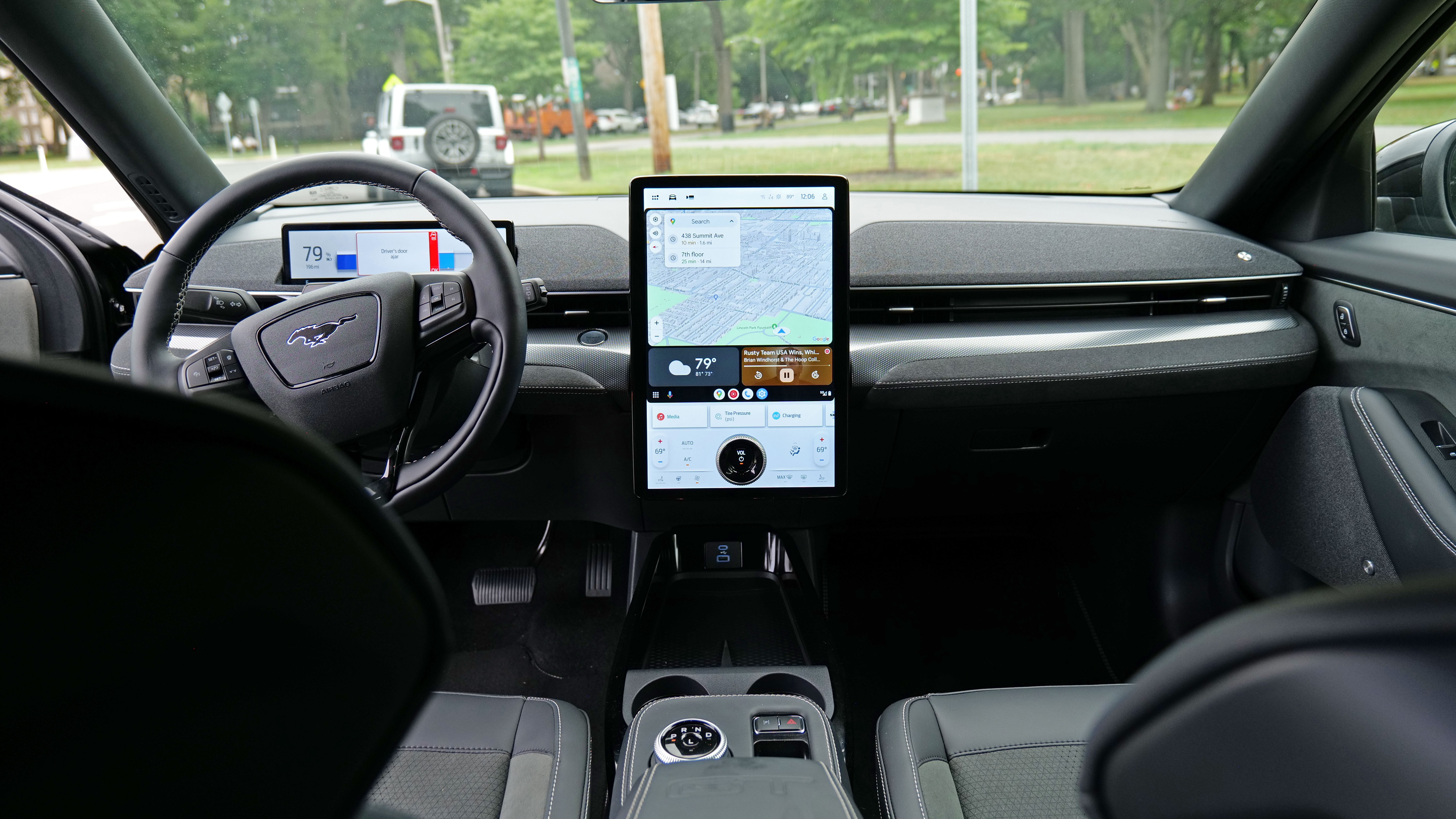 A photo of the 2024 Ford Mustang Mach-E GT's dashboard and infotainment system. 