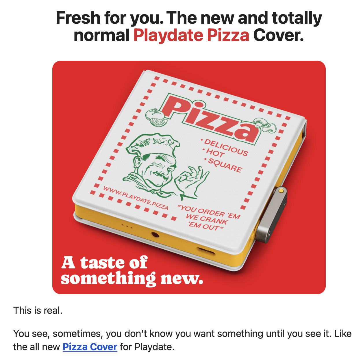 Playdate Pizza email