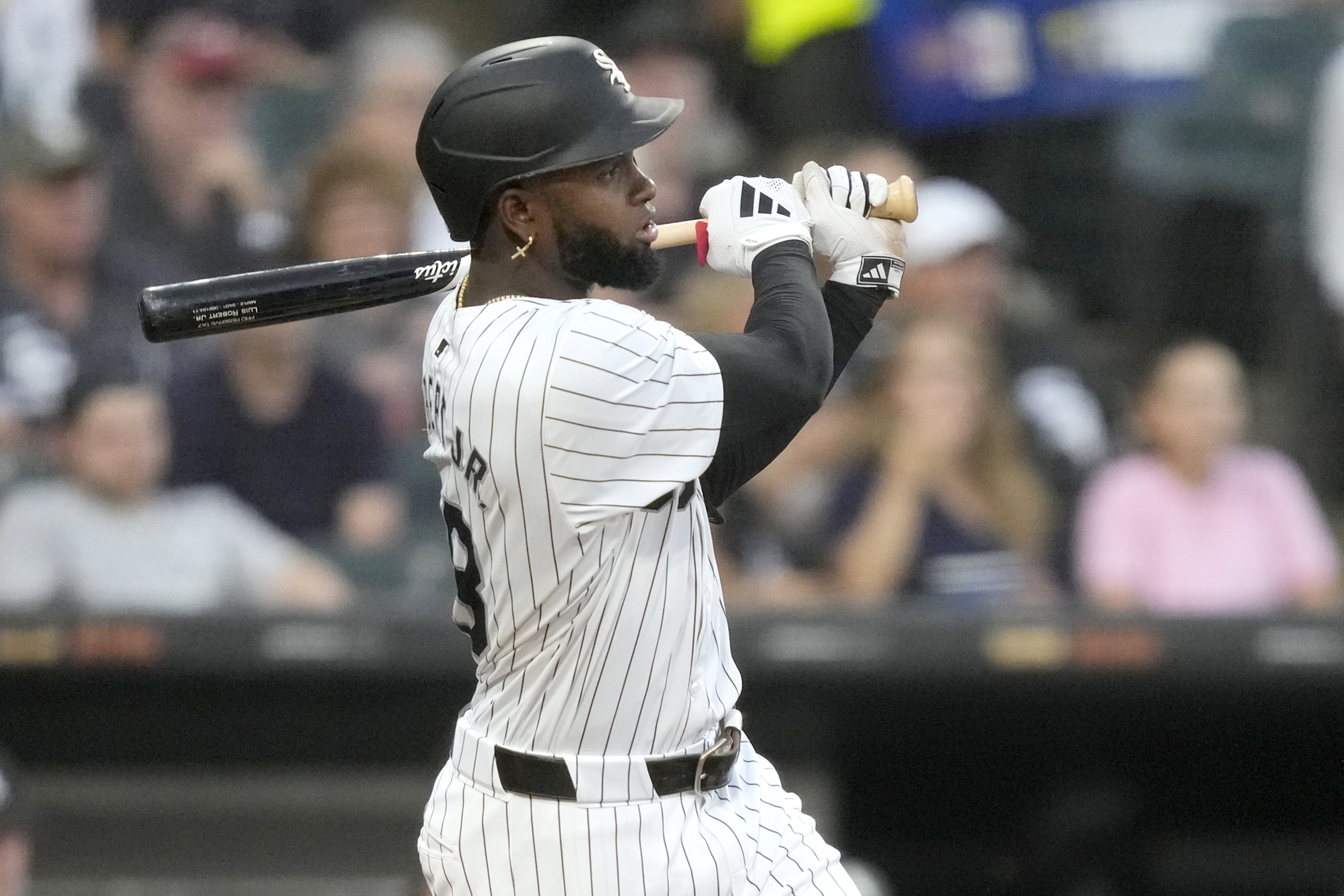 Will slugger Luis Robert Jr. be playing in Chicago next summer? That's one of the questions the White Sox must address this winter. (AP Photo/Charles Rex Arbogast)