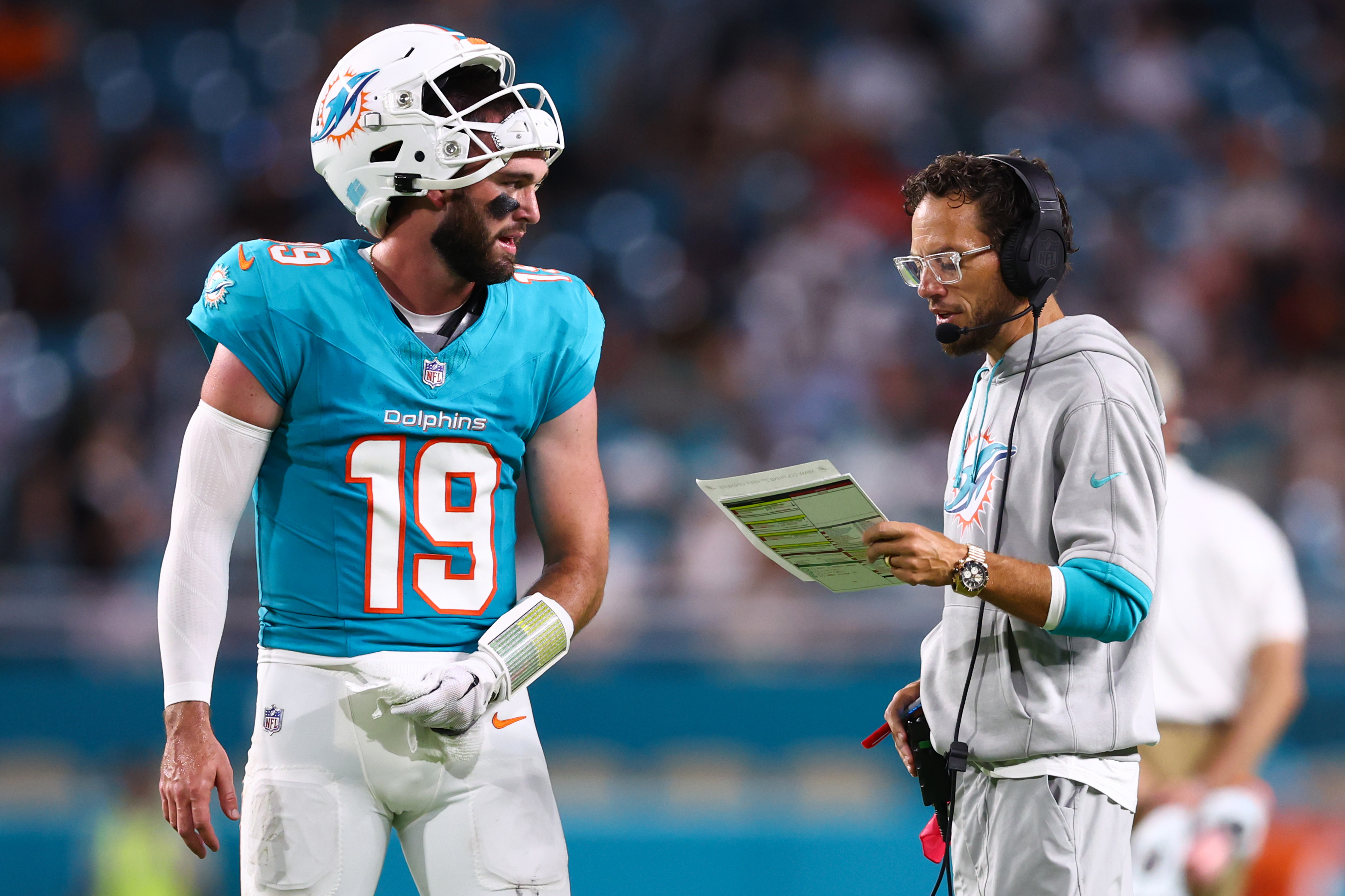 Skylar Thompson's status for Week 4 against the Titans is unclear. (Megan Briggs/Getty Images)