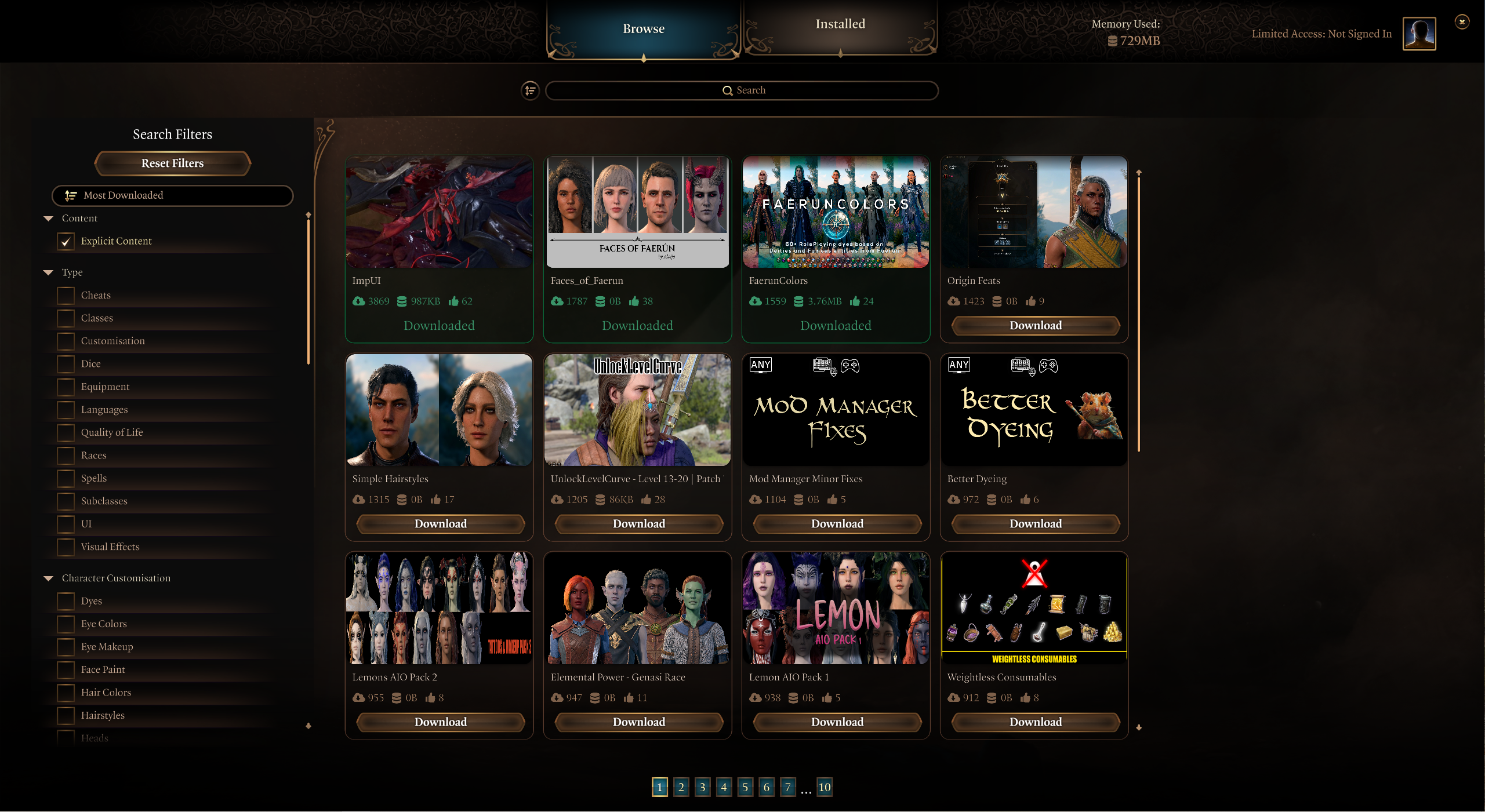 Screenshot of the Baldur’s Gate 3 in-game mod manager.