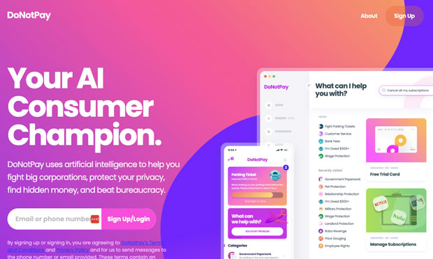 Screenshot of DoNotPay.com