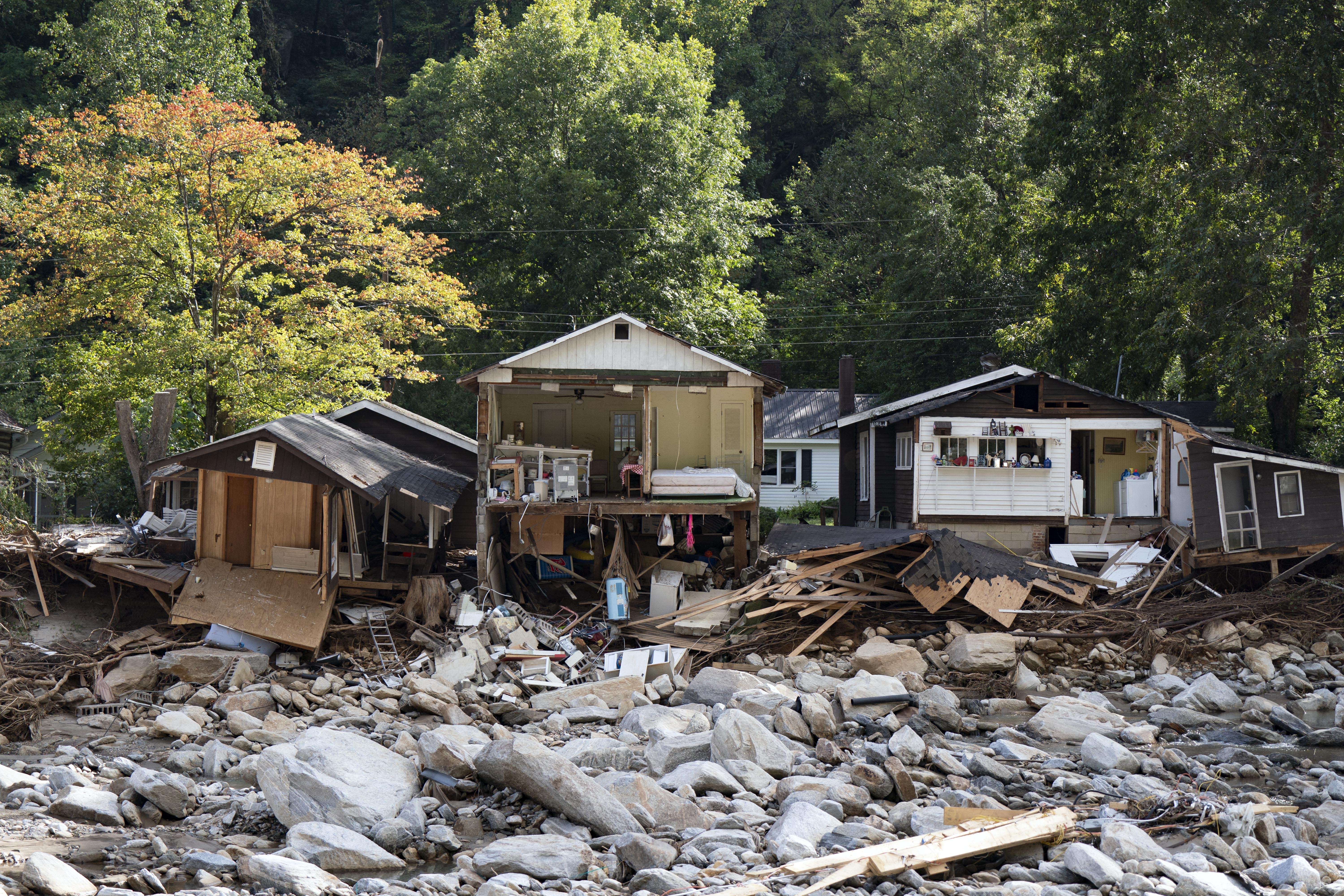 Destroyed homes are seen in Chimney Rock, North Carolina, on Wednesday after Hurricane Helene. 