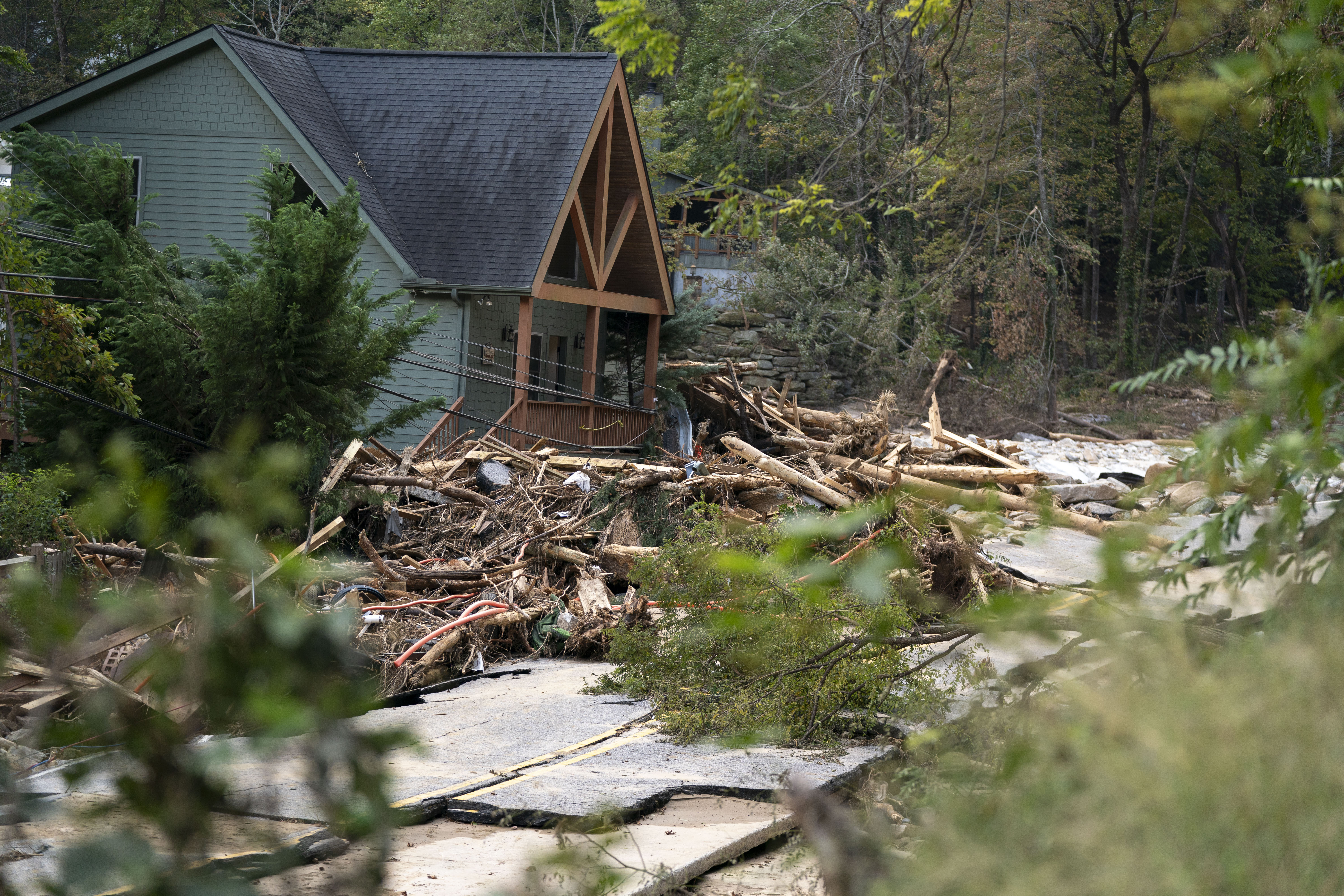 A damaged building stands in Chimney Rock, North Carolina, on Wednesday following Hurricane Helene