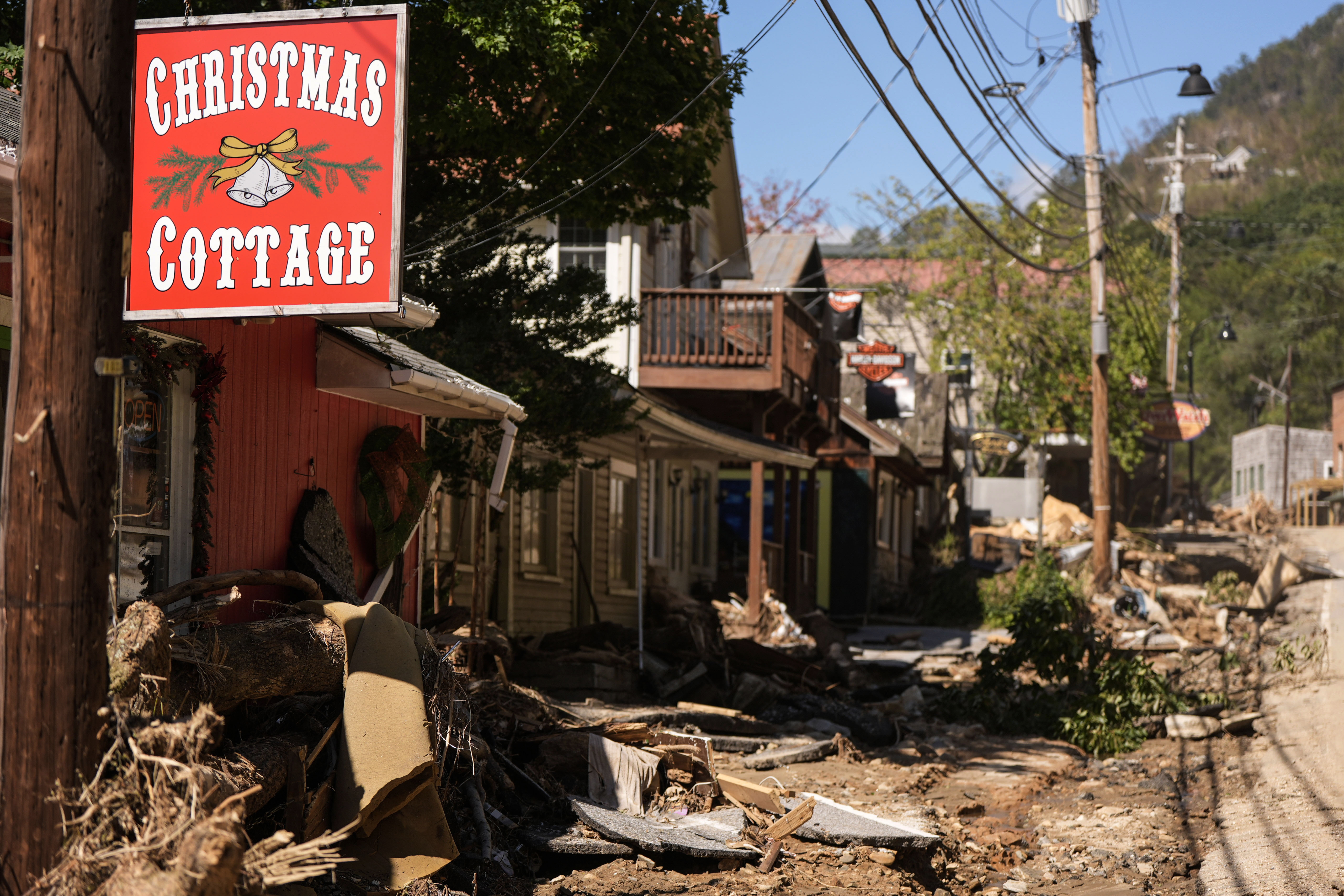 Businesses were seen in Chimney Rock Village, North Carolina on Wednesday in a debris field following Hurricane Helene