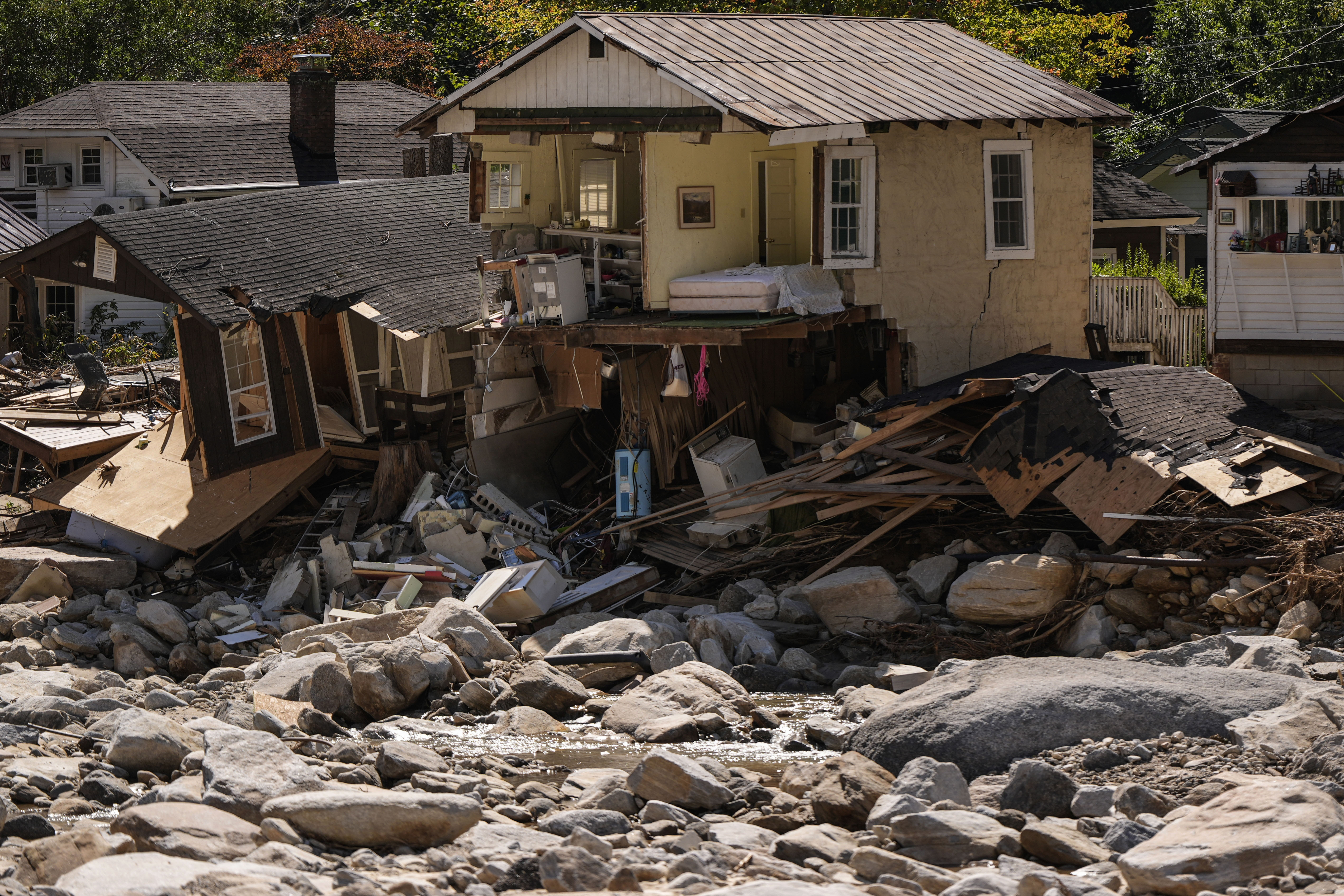 Homes can be seen in Chimney Rock, North Carolina on Wednesday following Hurricane Helene 