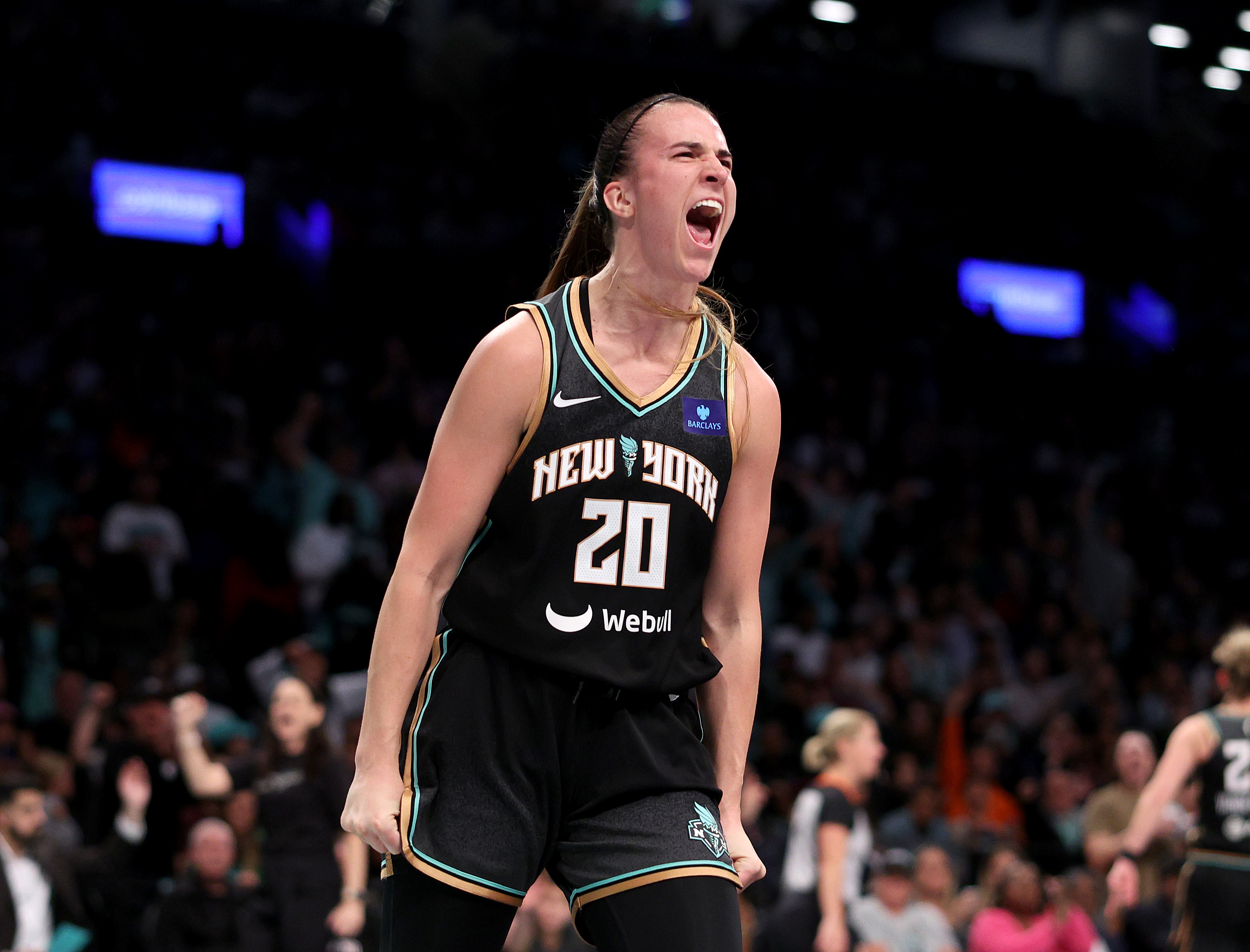 Sabrina Ionescu (24 points) has the Liberty on the verge of another WNBA Finals. (Elsa/Getty Images)