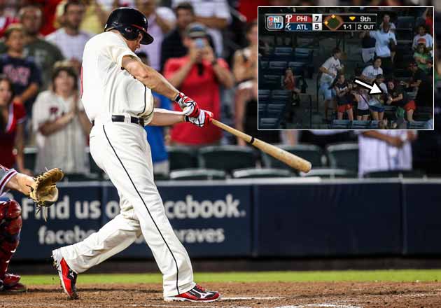 Chipper Jones' big home run was caught on the fly by a 15-year-old injured  softball player