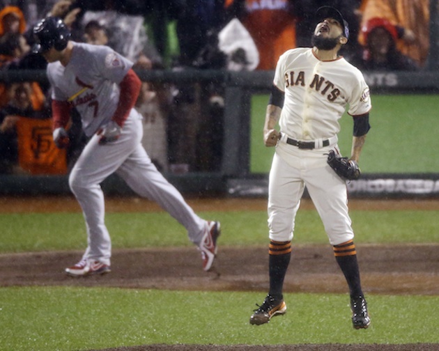 Giants' Game 7 romp led by Cain, Scutaro