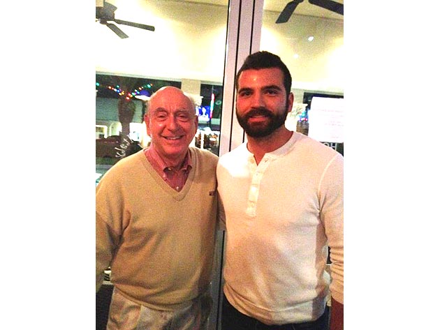 Bearded Joey Votto poses for snapshot with big fan Dick Vitale