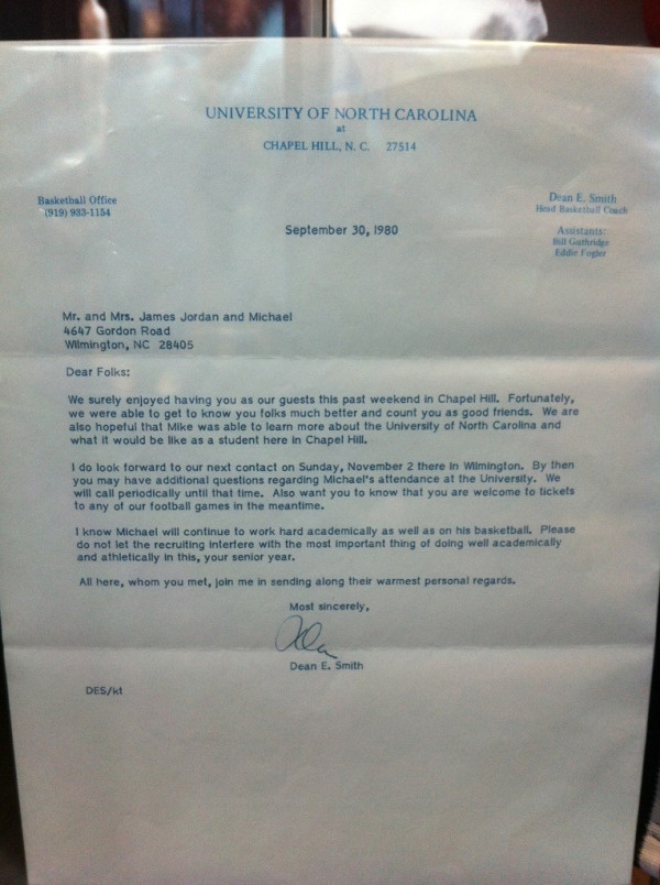 Photos of Michael Jordan’s letter of intent, recruiting letters