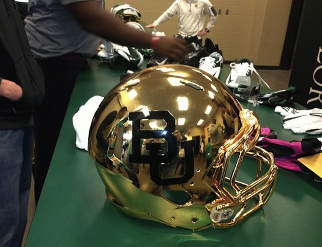 2013 Baylor Black Uniform with Gold Chrome Helmet  Baylor football,  College football helmets, Football helmets