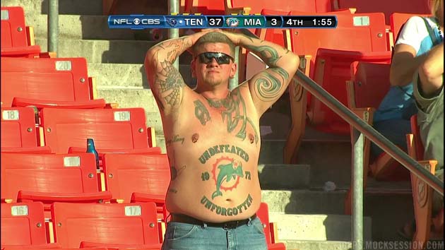 Dolphins fan has devotion to 1972 team tattooed to his belly