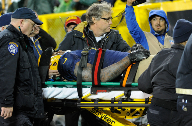 Tight end Mark Chmura of the Green Bay Packers looks on from the