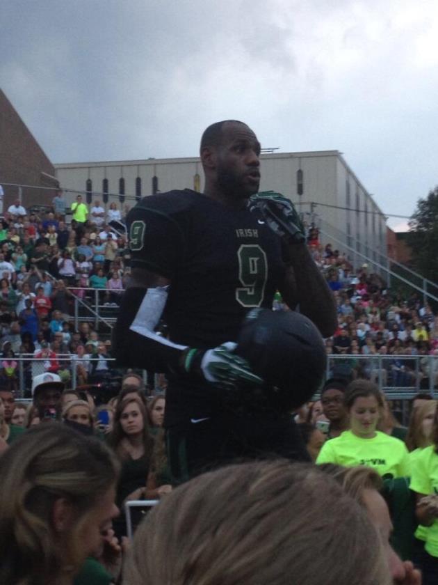 Sight of LeBron James in a football uniform reinforces he'd fit in