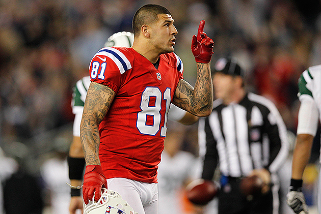 Tight end Aaron Hernandez (81) of the New England Patriots was