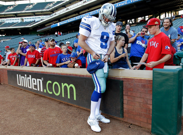 Texas Rangers' Joe Nathan loses bet, wears official Tony Romo uniform to  ballpark