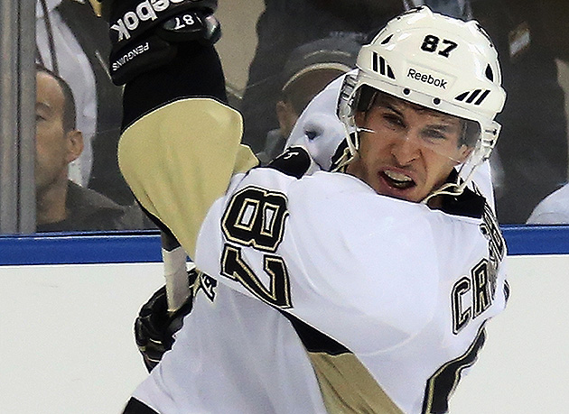 NHL great Mario Lemieux talks to Evgeni Malkin of the Pittsburgh News  Photo - Getty Images