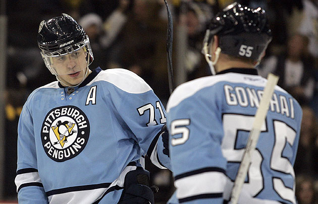 Pittsburgh Penguins defenseman Sergei Gonchar (55) skates away as