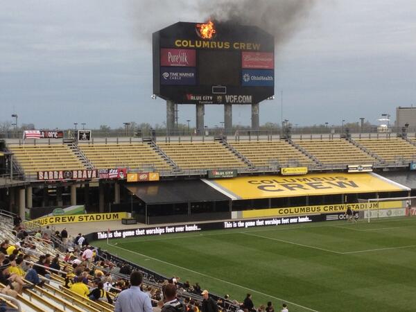 The Columbus Crew Stadium scoreboard caught on fire before match