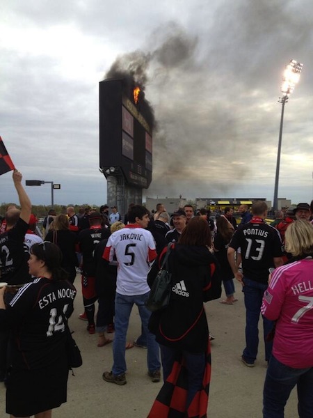 The Columbus Crew Stadium scoreboard caught on fire before match