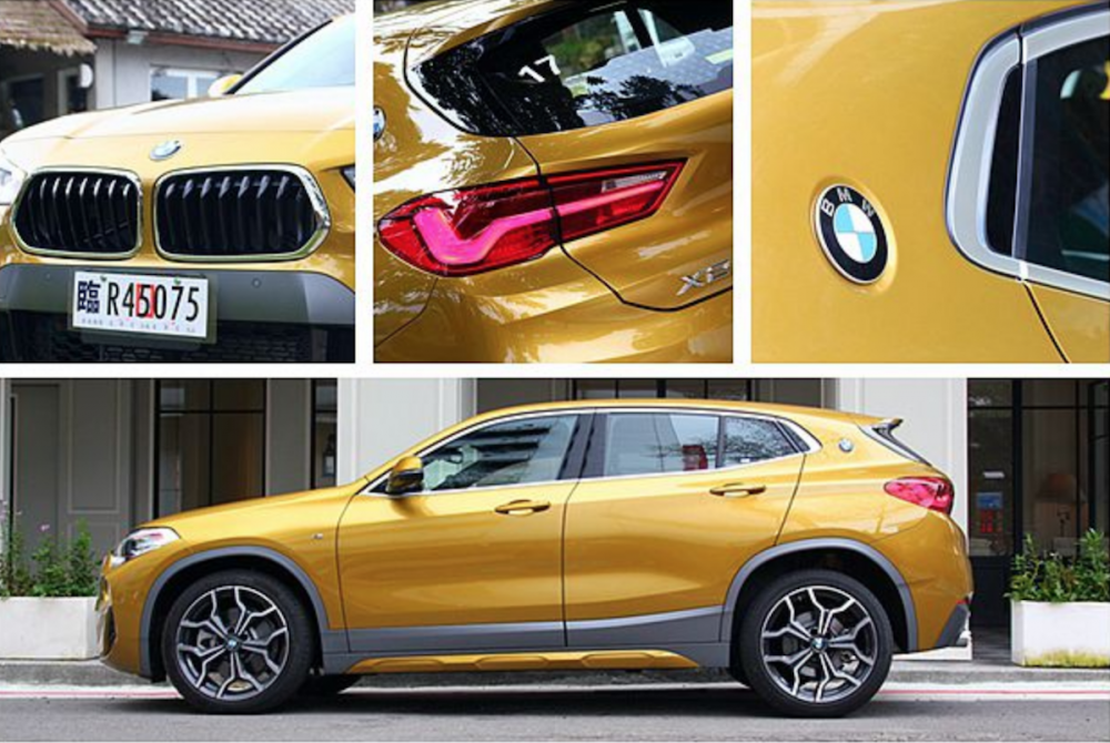 X 休旅家族首見的梯形雙腎形水箱護罩及 C 柱 BMW 藍白廠徽，是 BMW X2 最大的外觀特徵。