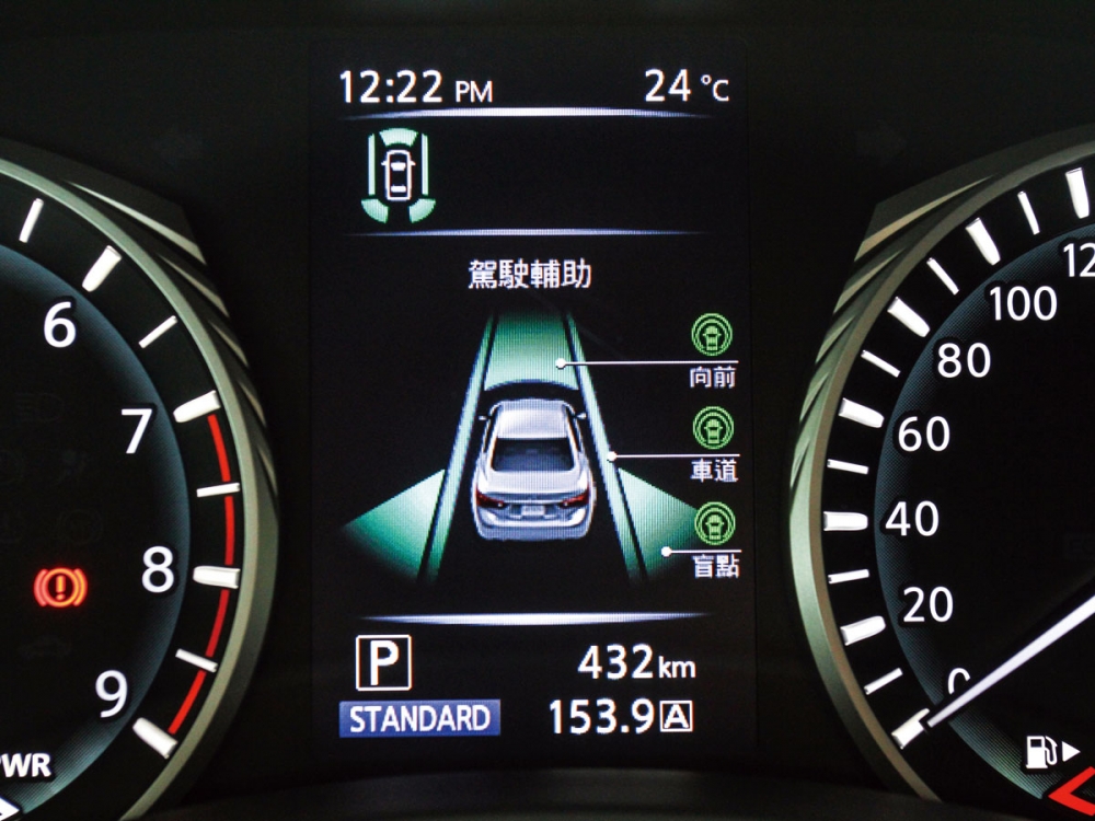 位於轉數與時數表中間的五吋螢幕，顯示即時車輛資訊。